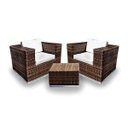 Ver imagem 1 de Conjunto de Sofá Fibra Sintética Quadrado - 2 Poltronas + 1 Mesa Centro - Tecido Duna Cru