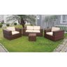 Conjunto de Sofá Fibra Sintética Quadrado Aço - 1 Sofá 2L + 2 Poltronas + 1 Mesa Centro - Tecido Dun - 1