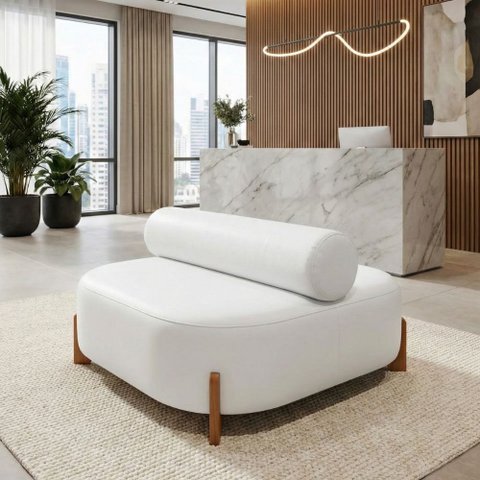Poltrona Ilha Recepção Corino Modena Branco | Design Sofisticado Loja Consultório - Montanari's Deco