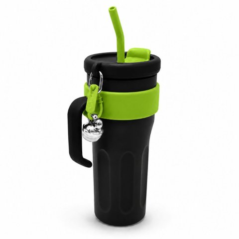 Copo Térmico 1100ml Ms-982 com Canudo de Inox com Alça Isolamento Térmico com Tampa 2 Funções:Preto 