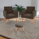 Ver imagem 1 de Conjunto Poltronas e Puff Iara Veludo Marrom