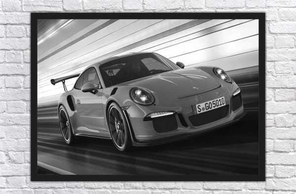 Quadro Decorativo Carros Porsche Preto e Branco Salas Quartos Decorações Com Moldura G02 - 4