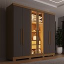 Ver imagem 3 de Guarda-Roupa Casal com Pés Reflecta com LED 06 Portas 02 Gavetas França Cinza/Jequitibá/Granizo