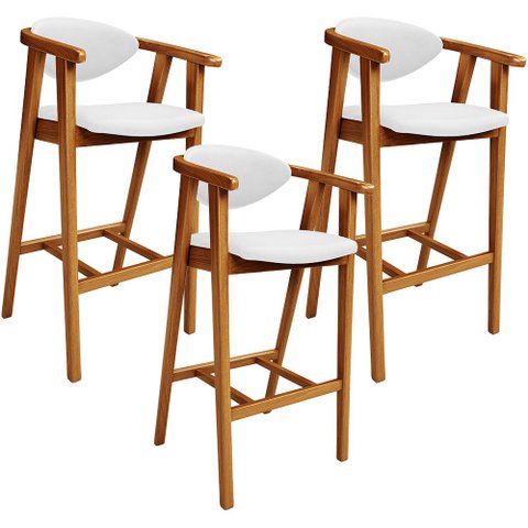 Kit 03 Banquetas Alta Para Cozinha Bancada Bar Sala de Jantar Fixa Cecília L02 Facto Branco - Lyam L