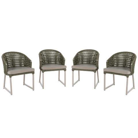 4 Cadeira Noronha Aluminio Micro Pintura Champanhe, Tr. Telinha Corda Nautica Verde Militar,