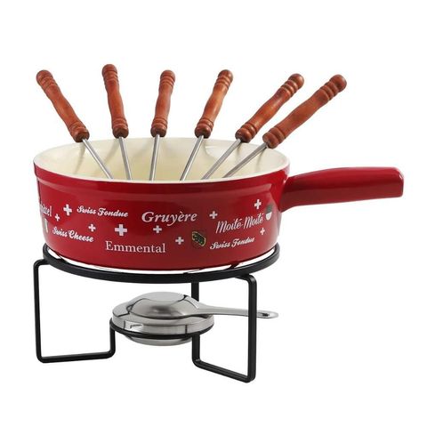 Aparelho de Fondue Vermelho em Metal com 06 Espetos