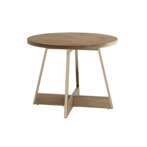 Mesa de Sala Jantar Átria 1594 Redonda Aço C/ Tampo Madeirado Redondo 100cm Dourado/noce/carvalho