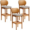 Ver imagem 1 de Kit 3 Banquetas Alta Bar Cozinha Jantar Betta L02 Imbuia Couríssimo Whisky Linho Bege - Lyam Decor