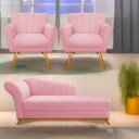 Ver imagem 1 de Kit Diva Recamier Vanessa 185cm Lado Direito e 02 Poltronas Laura Suede - Doce Sonho Móveis RECAMIER