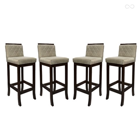 Kit 4 Banquetas Alta para Cozinha Nice Madeira Maciça Matelassê Suede Bege Ccs