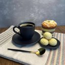 Ver imagem 2 de Xícara de Café 120ml com Pires Orgânico Cerâmica Preto Matte Porto Brasil