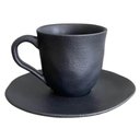 Ver imagem 3 de Xícara de Café 120ml com Pires Orgânico Cerâmica Preto Matte Porto Brasil
