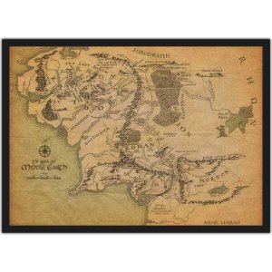 Quadro Decorativo Mapas Senhor Dos Anéis Terra Média Salas Quartos Decorações Com Moldura G02