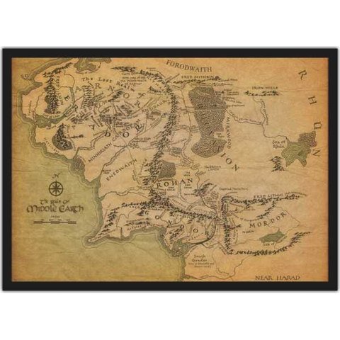Quadro Decorativo Mapas Senhor Dos Anéis Terra Média Salas Quartos Decorações Com Moldura G02