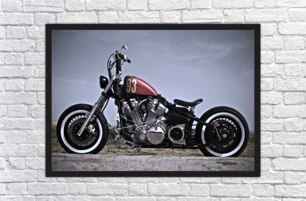 Quadro decorativo desenho moto Harley Davison bege