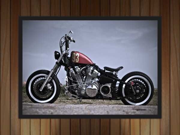 Quadro decorativo desenho moto Harley Davison bege