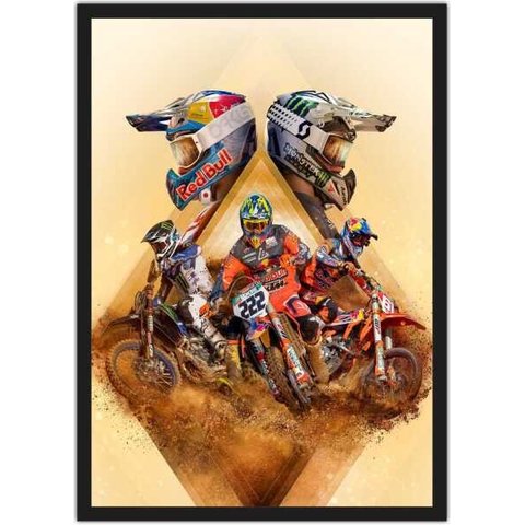 Quadro Decorativo Motos Motocross Esporte Radical Decorações Com Moldura G02