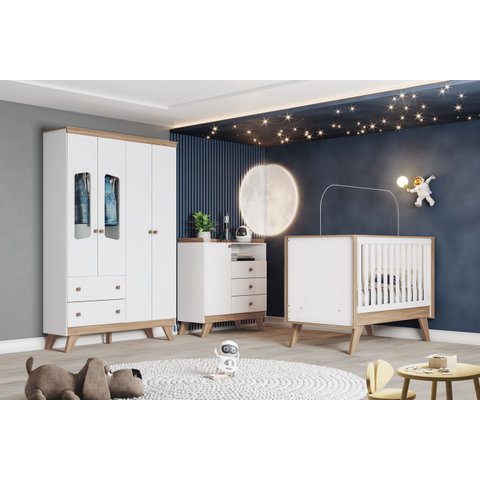 Quarto Completo Infantil De Bebe Henn Confete Guarda Roupa + Cômoda + Berço