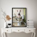 Ver imagem 2 de Quadro Divertido de Banheiro - Bull Terrier Jornal 33x24cm - com Vidro:moldura Branca