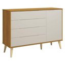 Ver imagem 1 de Cômoda com Porta Retrô Elfe 4 Gavetas em MDF com Puxadores Embutidos Bege Natural