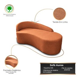 Divã 1,70 Sofá Forma Orgânica Curvo Linho para Salas e Consultorio Aurea - 3