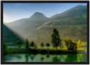 Ver imagem 1 de Quadro Decorativo Árvores Montanhas Lago Tons Verdes Paisagem Natureza Com Moldura