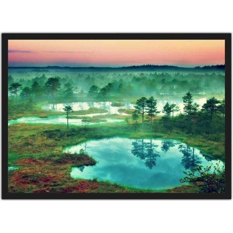 Quadro Decorativo Árvore Lago Tons Verdes Paisagem Natureza Com Moldura