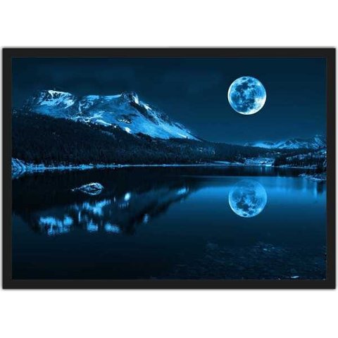 Quadro Decorativo Montanhas Lua Lago Noite Paisagem Natureza Com Moldura G06