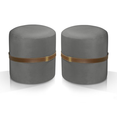 Conjunto 2 Pufes Redondo para Sala Decoração Cor:cinza