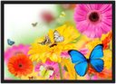 Ver imagem 1 de Quadro Decorativo Flores Borboletas Paisagem Natureza Com Moldura