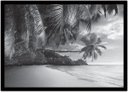 Ver imagem 1 de Quadro Decorativo Coqueiros Mar Preto e Branco Paisagem Natureza Com Moldura G41