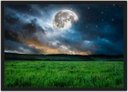 Ver imagem 1 de Quadro Decorativo Campos Verdes Lua Paisagem Natureza Com Moldura