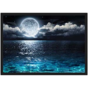 Quadro Decorativo Lua Reflexo Nas Águas Paisagem Natureza Com Moldura