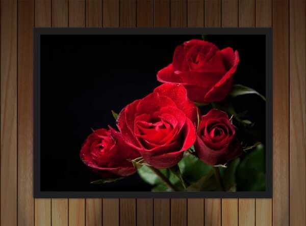 Quadro Decorativo Rosas Vermelhas Paisagem Natureza Com Moldura - 3