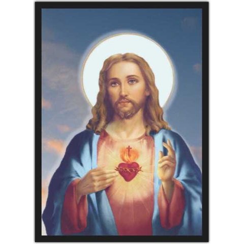 Quadro Decorativo Sagrado Coração De Jesus Religiosidade Decorações Com Moldura G01
