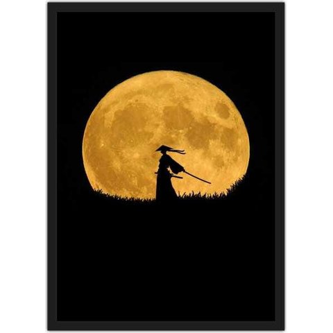 Quadro Decorativo Samurai Lua Decorações Salas Quartos Com Moldura G04