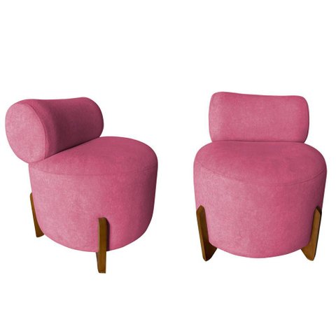 Kit 2 Poltronas Decorativa Mônaco Suede Rosa