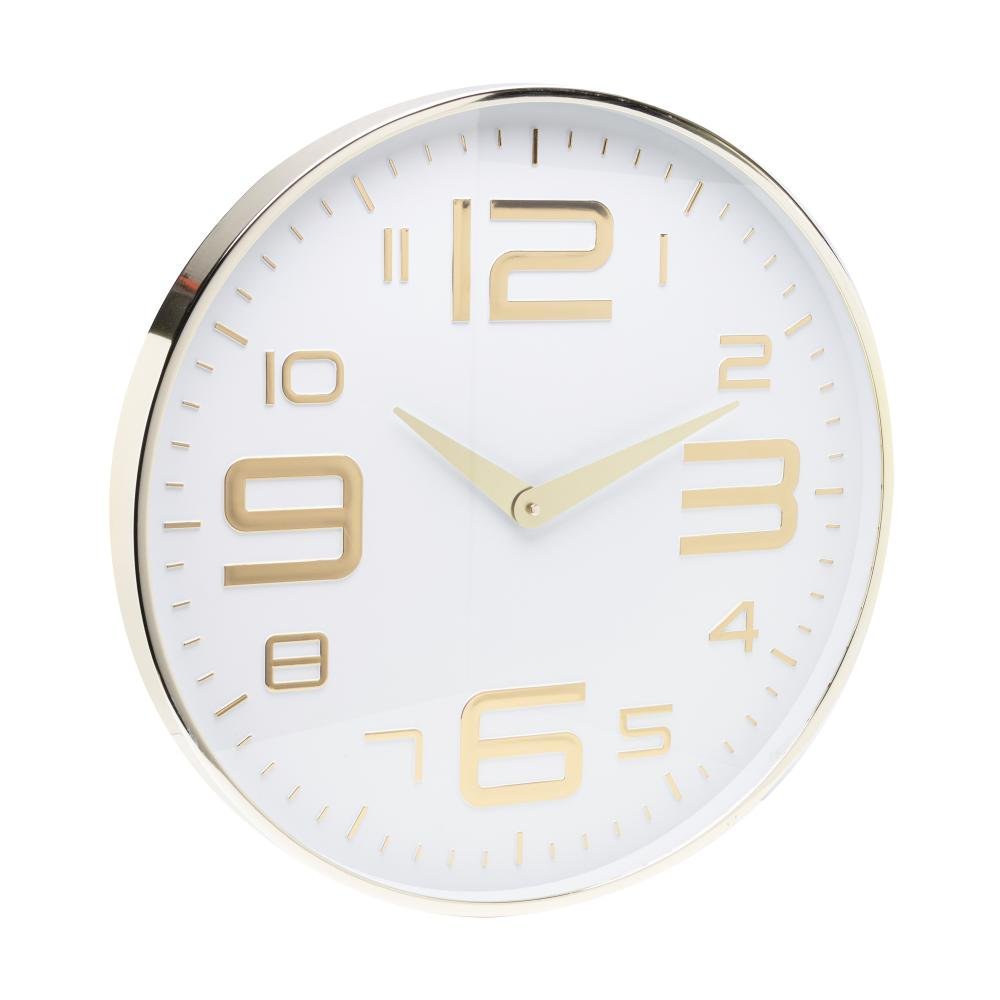 Relógio De Paredede Em Plástico Branco C/ Dourado 25Cm X 4Cm - 2