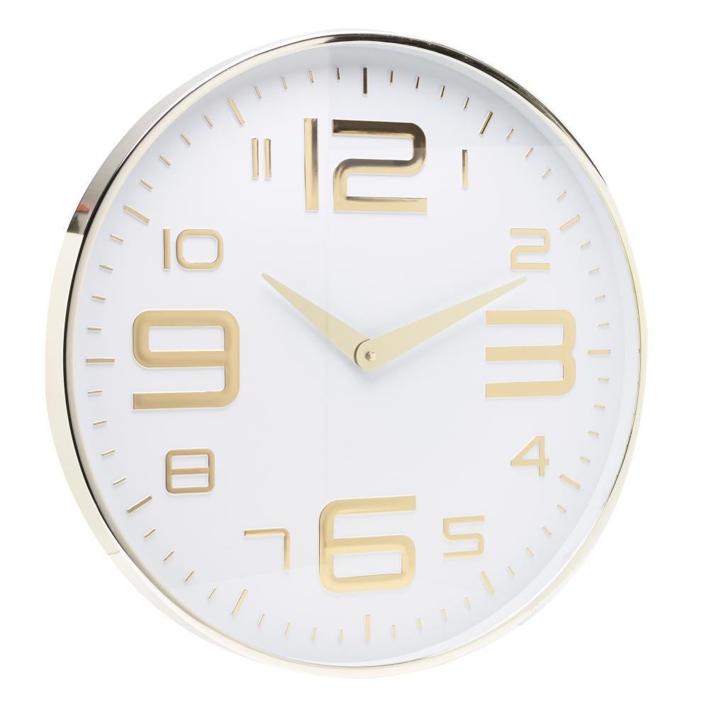 Relógio De Paredede Em Plástico Branco C/ Dourado 25Cm X 4Cm