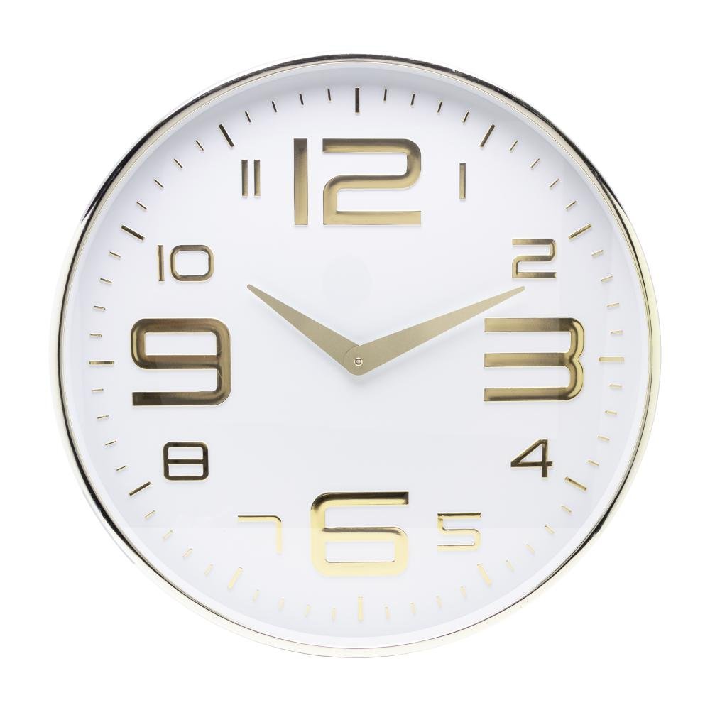 Relógio De Paredede Em Plástico Branco C/ Dourado 25Cm X 4Cm - 3