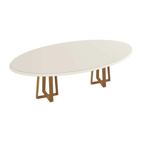 Mesa de Sala Jantar Elma Madeira Maciça C/ Tampo Madeirado C/ Vidro 180x105cm Carvalho/off White -
