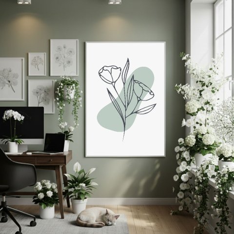 Quadro Decorativo Tulipas Minimalistas 70x50cm Mold Branca