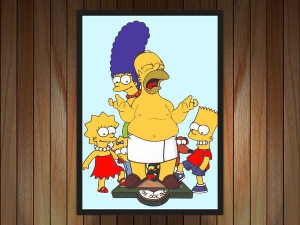 Quadro Decorativo Balança Homer Simpsons Desenho Salas Quartos Decorações Com Moldura - 2