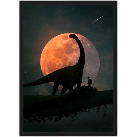 Quadro Decorativo Dinossauro Lua Salas Quartos Decorações Com Moldura G02