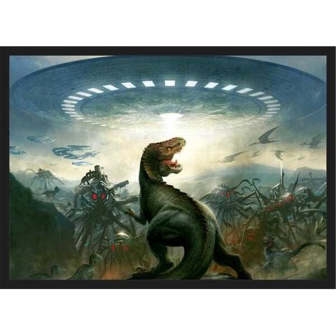 Quadro Decorativo Dinossauro Disco Voador Salas Quartos Decorações Com Moldura G03