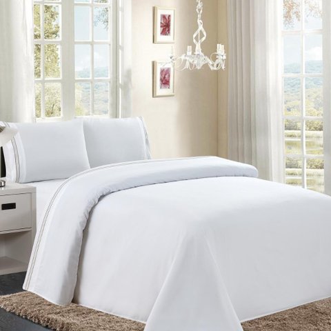 Jogo de Cama Casal 300 Fios com Bordado 4 peças Nude Stripes