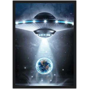 Quadro Decorativo Disco Voador Ovni Quartos Salas Decorações Com Moldura G06