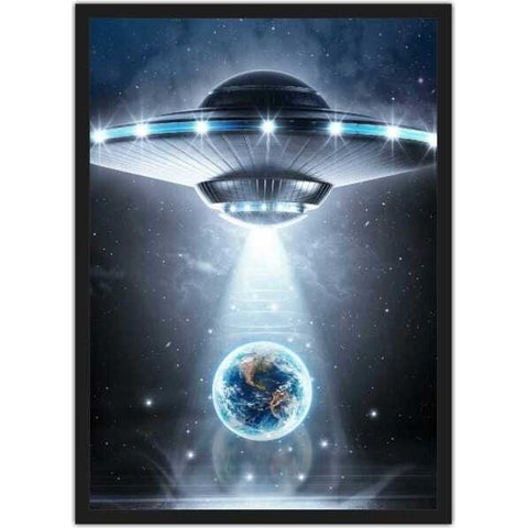 Quadro Decorativo Disco Voador Ovni Quartos Salas Decorações Com Moldura G06