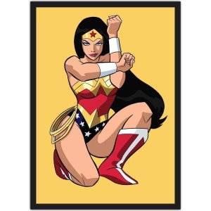 Quadro Decorativo Mulher Maravilha Super Heróis Nerd Geek Com Moldura G011