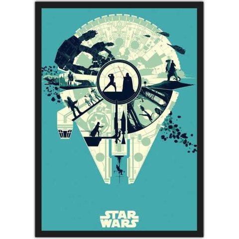 Quadro Decorativo Nave Millenium Falcon Star Wars Nerd Geek Com Moldura G001